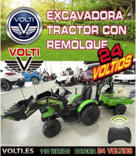 EXCAVADORA TRACTOR ELECTRICO PARA NIÑOS 24 VOLTIOS CON REMOLQUE