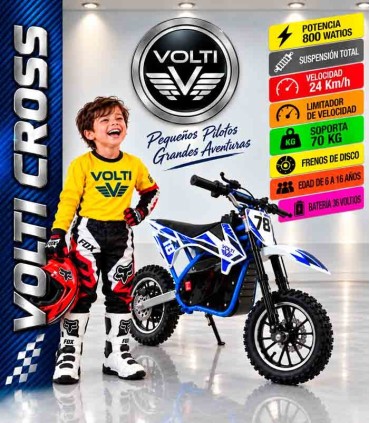 MOTO ELÉCTRICA PARA NIÑOS 36 VOLTIOS, MOTOR 800 WATIOS, ACELERADOR EN PUÑO