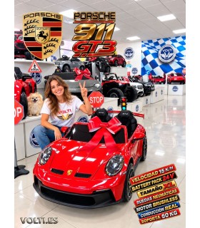 PORSCHE 911 GT3 PARA NIÑOS BIPLAZA MOTOR BRUSHLESS VELOCIDAD 15 KM/H.