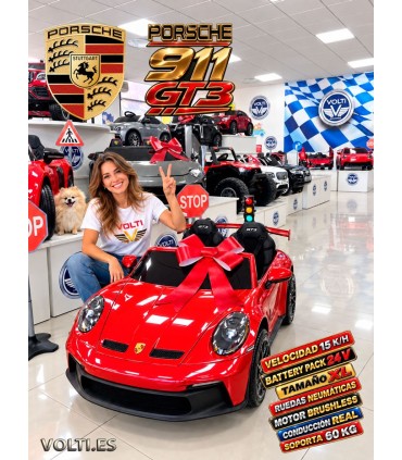 PORSCHE 911 GT3 PARA NIÑOS BIPLAZA MOTOR BRUSHLESS VELOCIDAD 15 KM/H.
