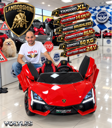 LAMBORGHINI REVUELTO PARA NIÑOS BIPLAZA CONDUCCION REAL MOTOR BRUSHLESS 200 W. BATTERY PACK 24 V